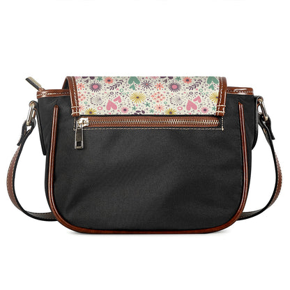 Girly Heart And Flower Pattern Print Saddle Bag