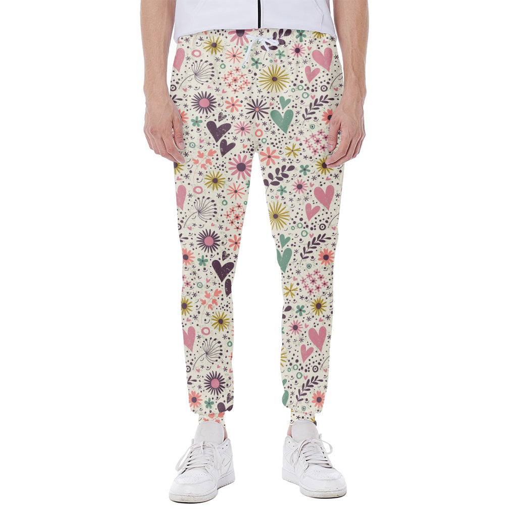 Girly Heart And Flower Pattern Print Scuba Joggers