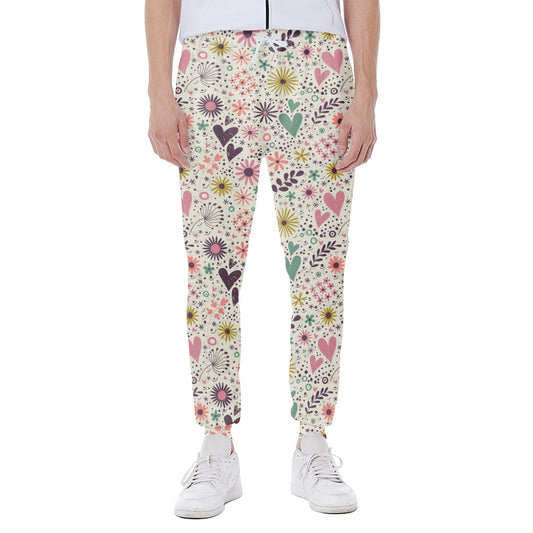 Girly Heart And Flower Pattern Print Scuba Joggers