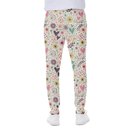 Girly Heart And Flower Pattern Print Scuba Joggers