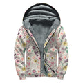 Girly Heart And Flower Pattern Print Sherpa Lined Zip Up Hoodie
