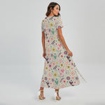 Girly Heart And Flower Pattern Print Short Sleeve Maxi Dress