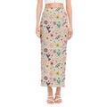 Girly Heart And Flower Pattern Print Side Slit Maxi Skirt
