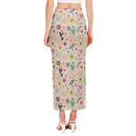 Girly Heart And Flower Pattern Print Side Slit Maxi Skirt