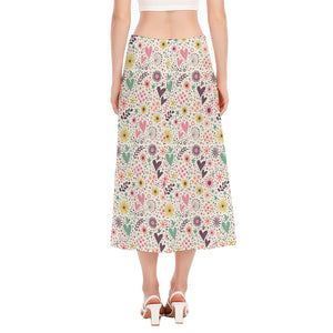 Girly Heart And Flower Pattern Print Side Slit Midi Skirt