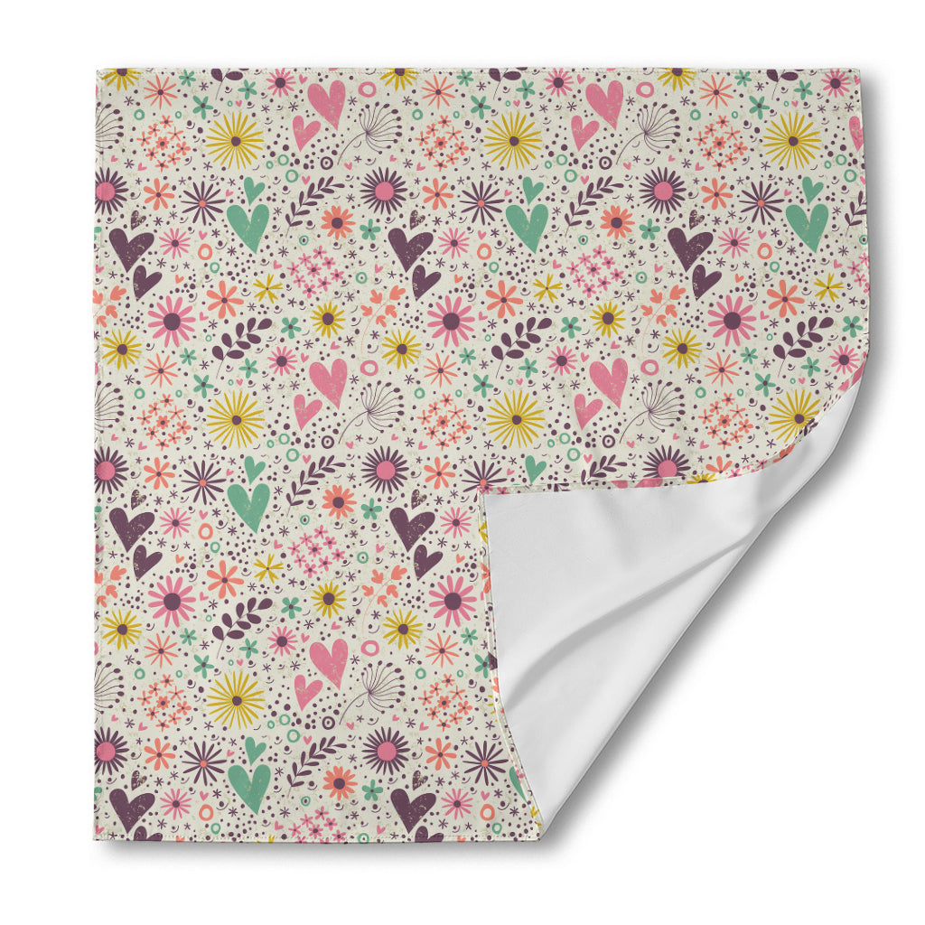 Girly Heart And Flower Pattern Print Silk Bandana