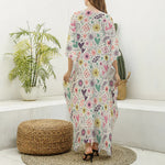 Girly Heart And Flower Pattern Print Silk V-Neck Kaftan Dress