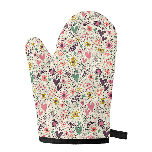 Girly Heart And Flower Pattern Print Single Oven Mitt