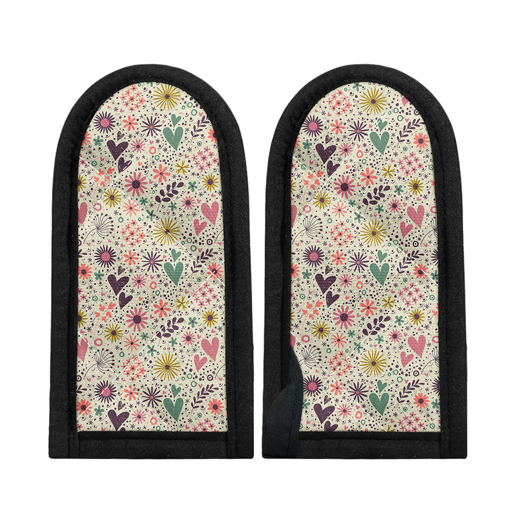 Girly Heart And Flower Pattern Print Skillet Handle Cover