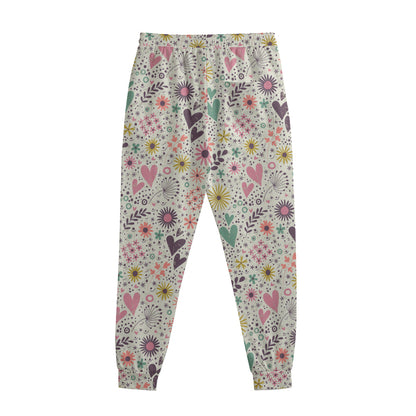 Girly Heart And Flower Pattern Print Sweatpants