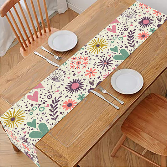 Girly Heart And Flower Pattern Print Table Runner