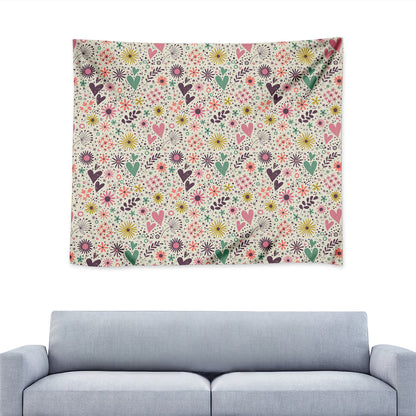 Girly Heart And Flower Pattern Print Tapestry