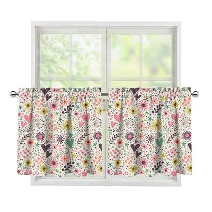 Girly Heart And Flower Pattern Print Tier Curtains