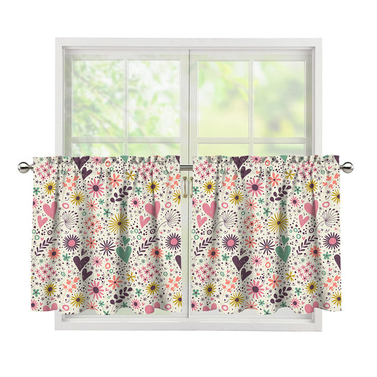 Girly Heart And Flower Pattern Print Tier Curtains
