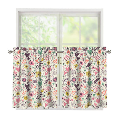Girly Heart And Flower Pattern Print Tier Curtains