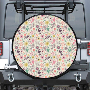 Girly Heart And Flower Pattern Print Tire Cover