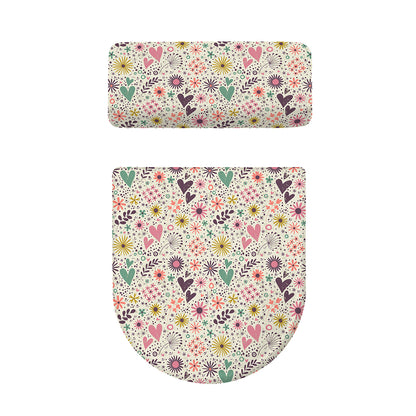 Girly Heart And Flower Pattern Print Toilet Lid And Tank Cover Set