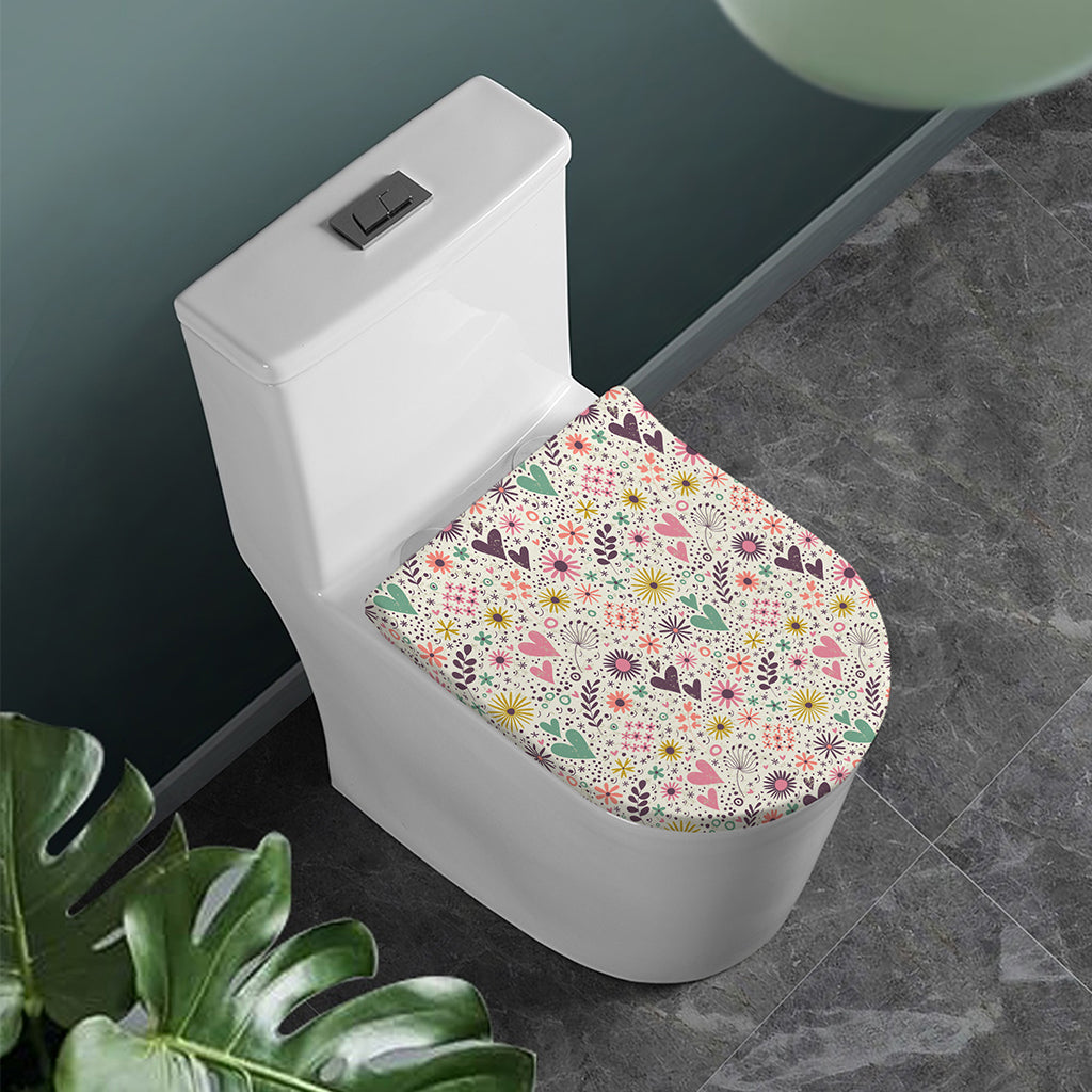 Girly Heart And Flower Pattern Print Toilet Lid Cover