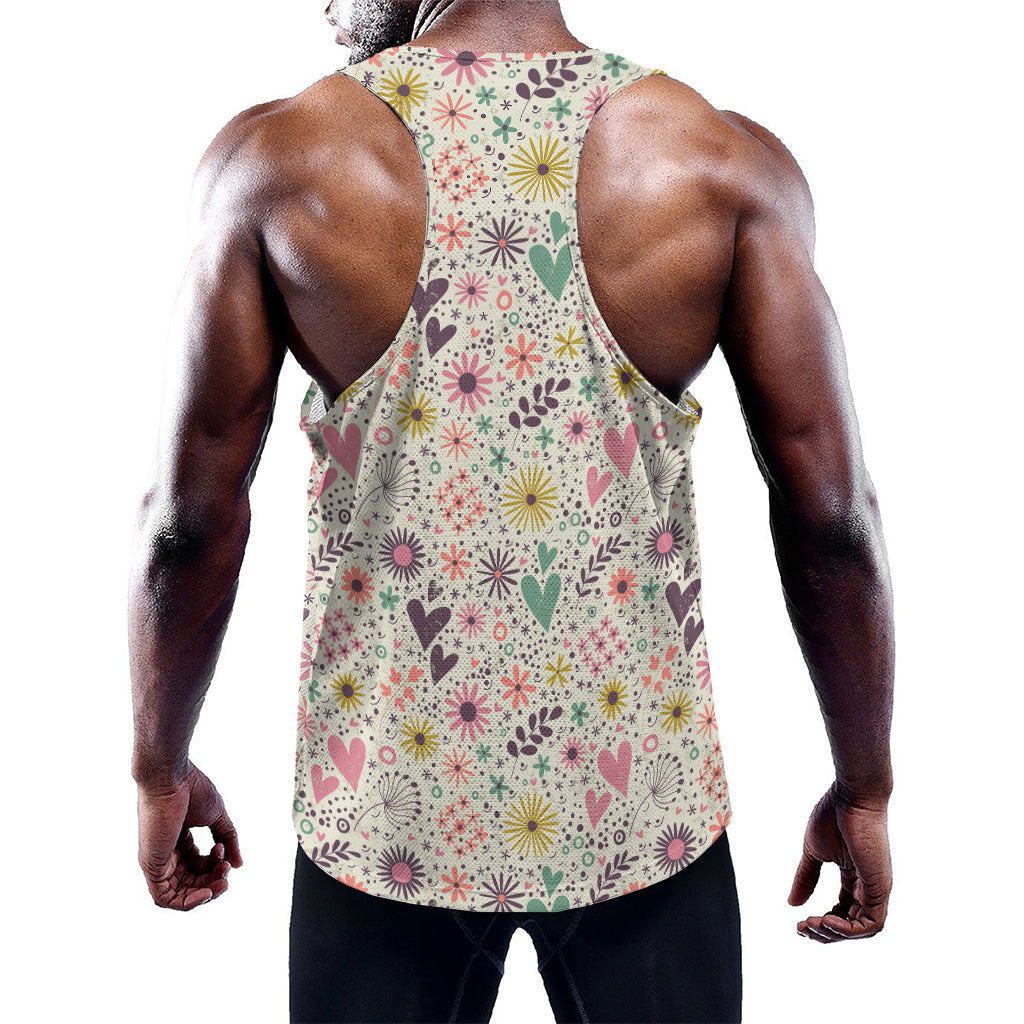 Girly Heart And Flower Pattern Print Training Tank Top