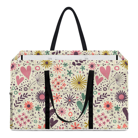 Girly Heart And Flower Pattern Print Utility Tote Bag