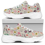 Girly Heart And Flower Pattern Print White Chunky Shoes
