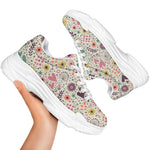 Girly Heart And Flower Pattern Print White Chunky Shoes