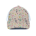 Girly Heart And Flower Pattern Print White Mesh Trucker Hat