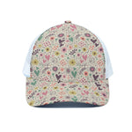 Girly Heart And Flower Pattern Print White Mesh Trucker Cap