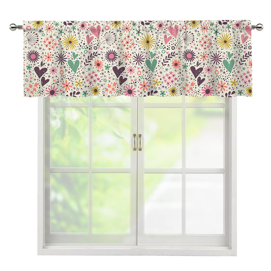Girly Heart And Flower Pattern Print Window Valance