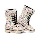 Girly Heart And Flower Pattern Print Winter Boots