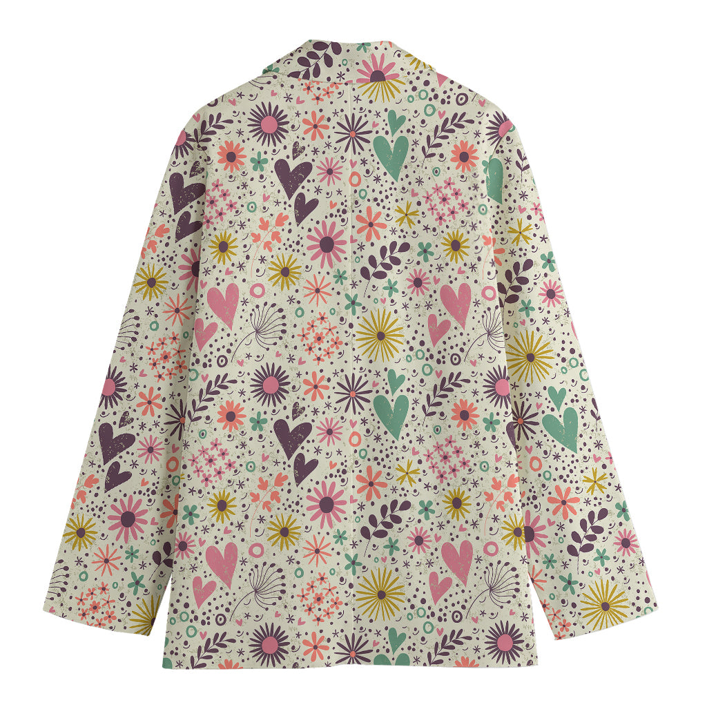 Girly Heart And Flower Pattern Print Women's Blazer