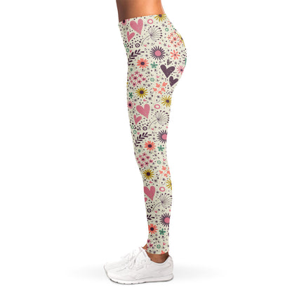 Girly Heart And Flower Pattern Print Women's Leggings