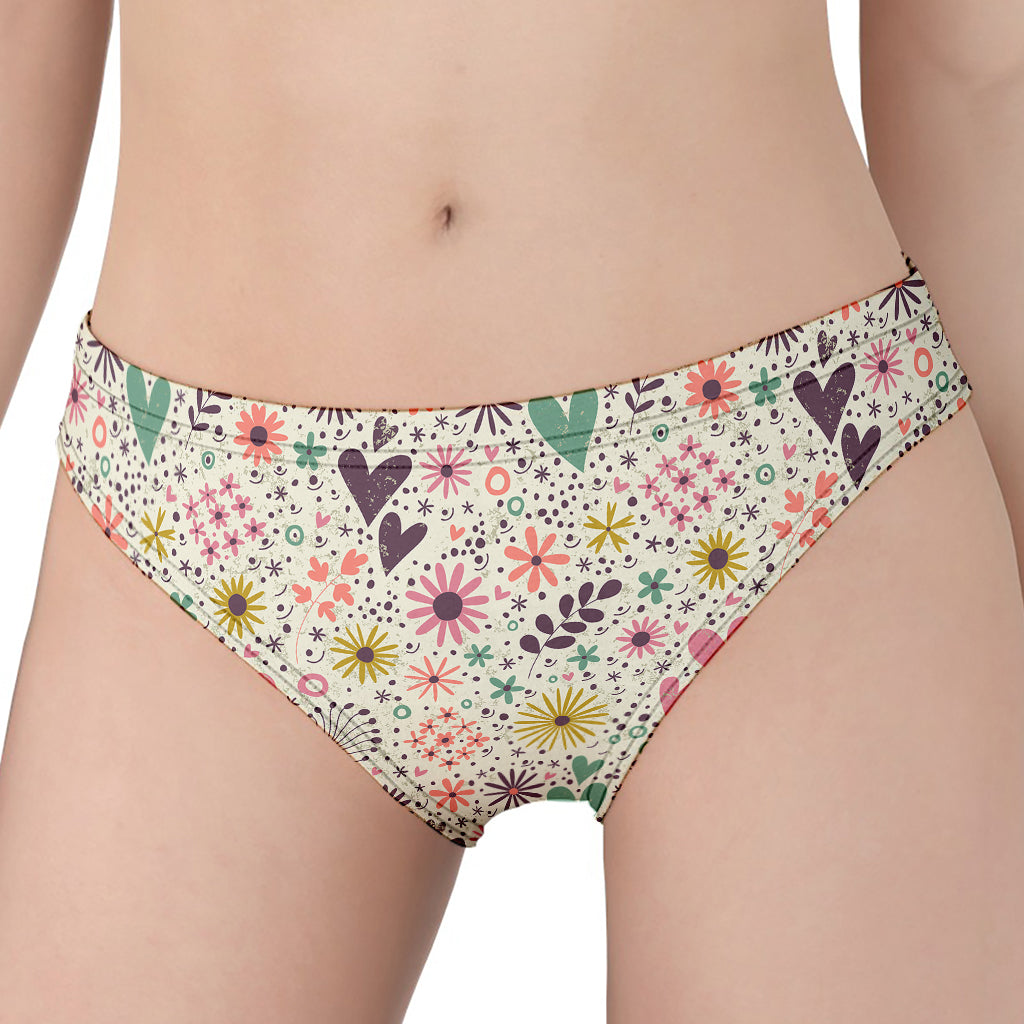 Girly Heart And Flower Pattern Print Women's Panties