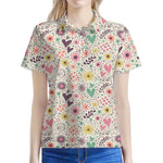 Girly Heart And Flower Pattern Print Women's Polo Shirt