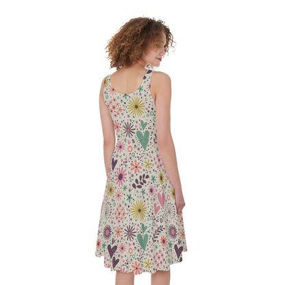 Girly Heart And Flower Pattern Print Women's Sleeveless Dress