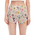 Girly Heart And Flower Pattern Print Women's Split Running Shorts