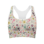 Girly Heart And Flower Pattern Print Women's Sports Bra