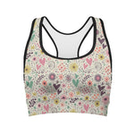 Girly Heart And Flower Pattern Print Women's Sports Bra