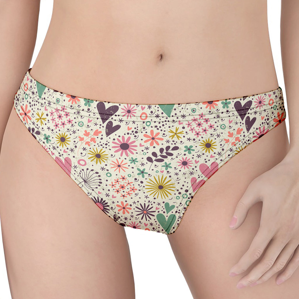 Girly Heart And Flower Pattern Print Women's Thong