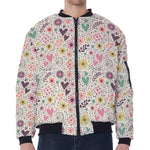 Girly Heart And Flower Pattern Print Zip Sleeve Bomber Jacket