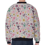Girly Heart And Flower Pattern Print Zip Sleeve Bomber Jacket