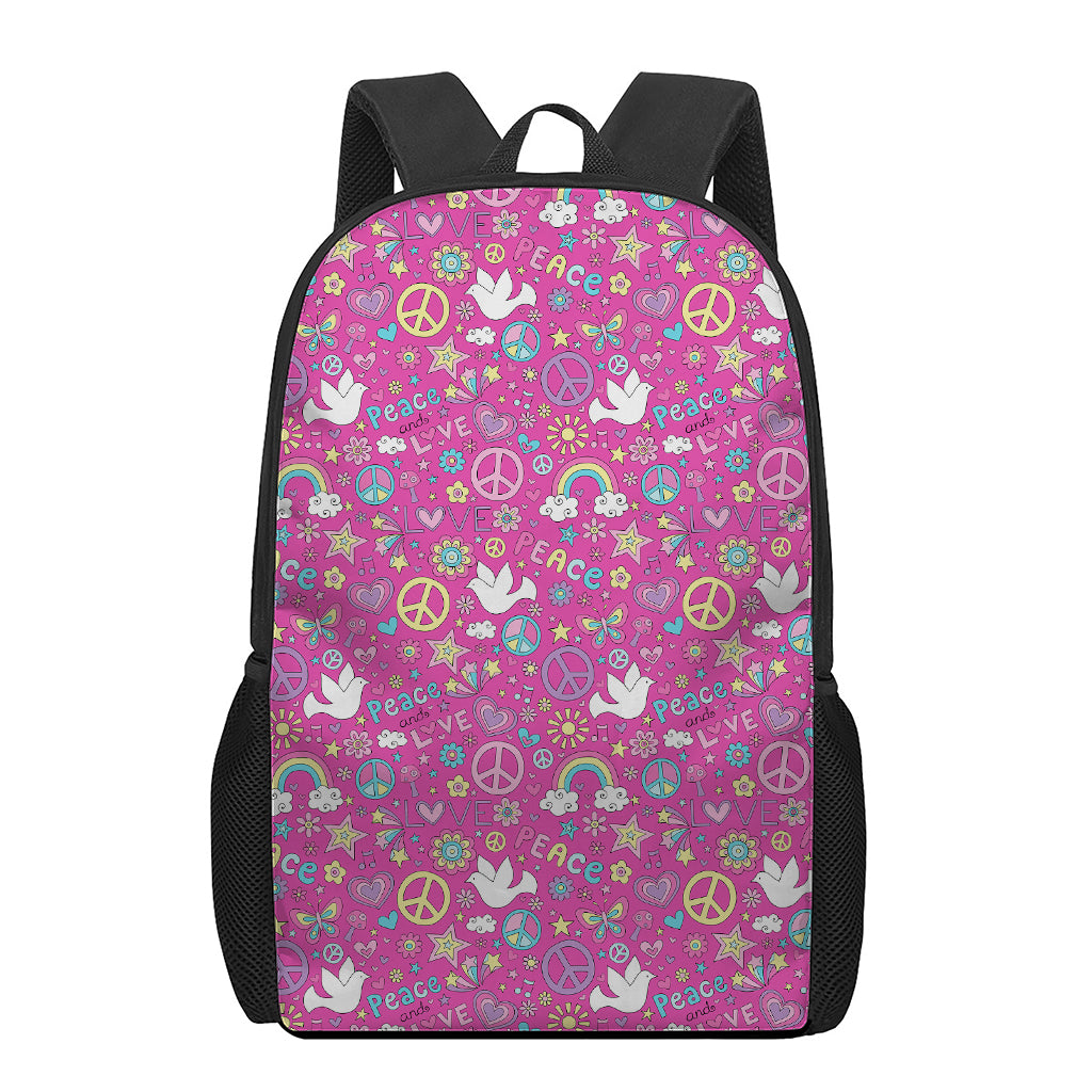 Girly Peace Sign And Love Pattern Print 17 Inch Backpack