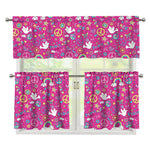 Girly Peace Sign And Love Pattern Print 3 Piece Kitchen Curtains