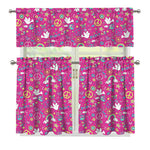 Girly Peace Sign And Love Pattern Print 3 Piece Kitchen Curtains
