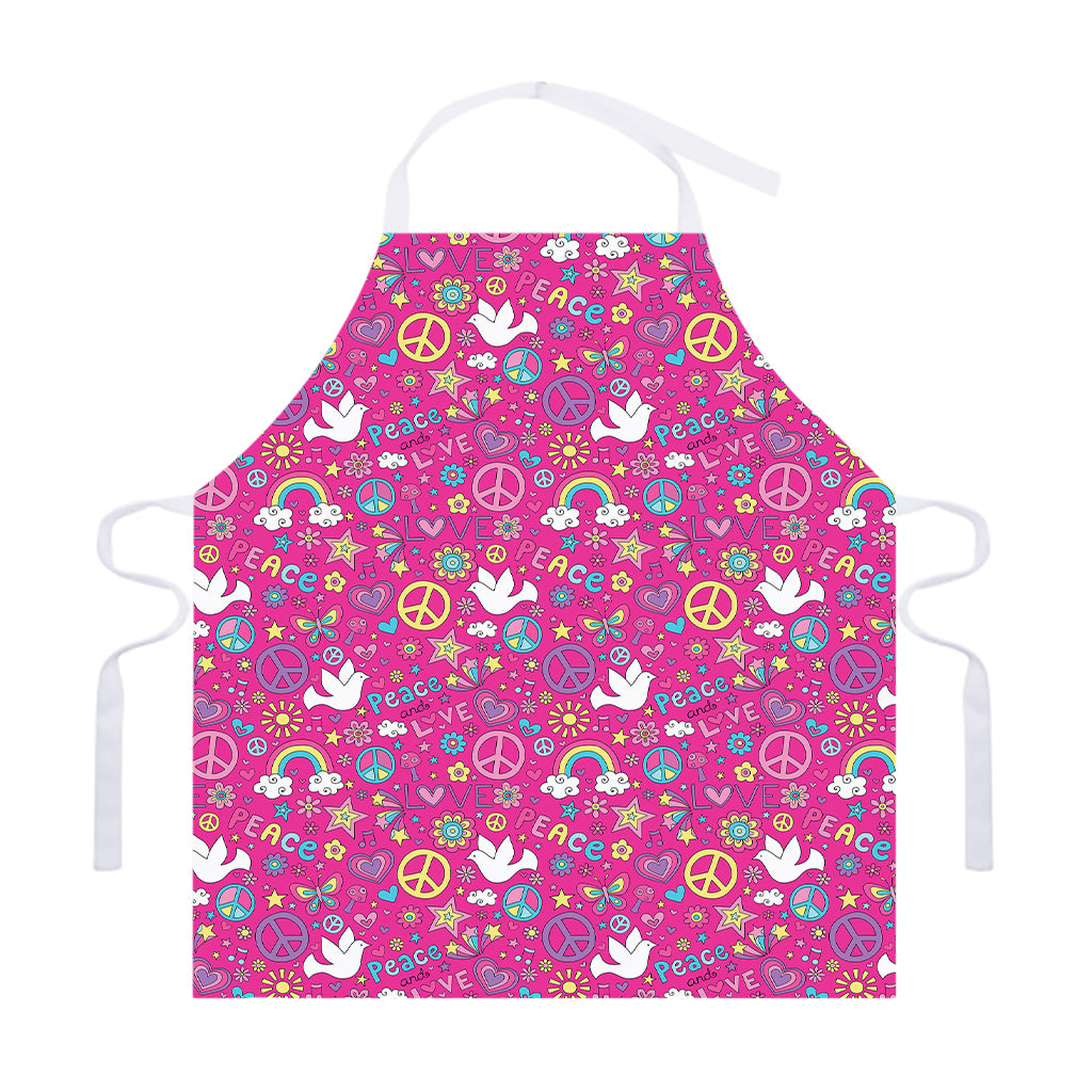 Girly Peace Sign And Love Pattern Print Adjustable Apron