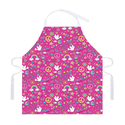 Girly Peace Sign And Love Pattern Print Adjustable Apron