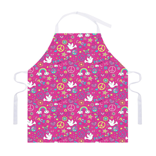 Girly Peace Sign And Love Pattern Print Adjustable Apron