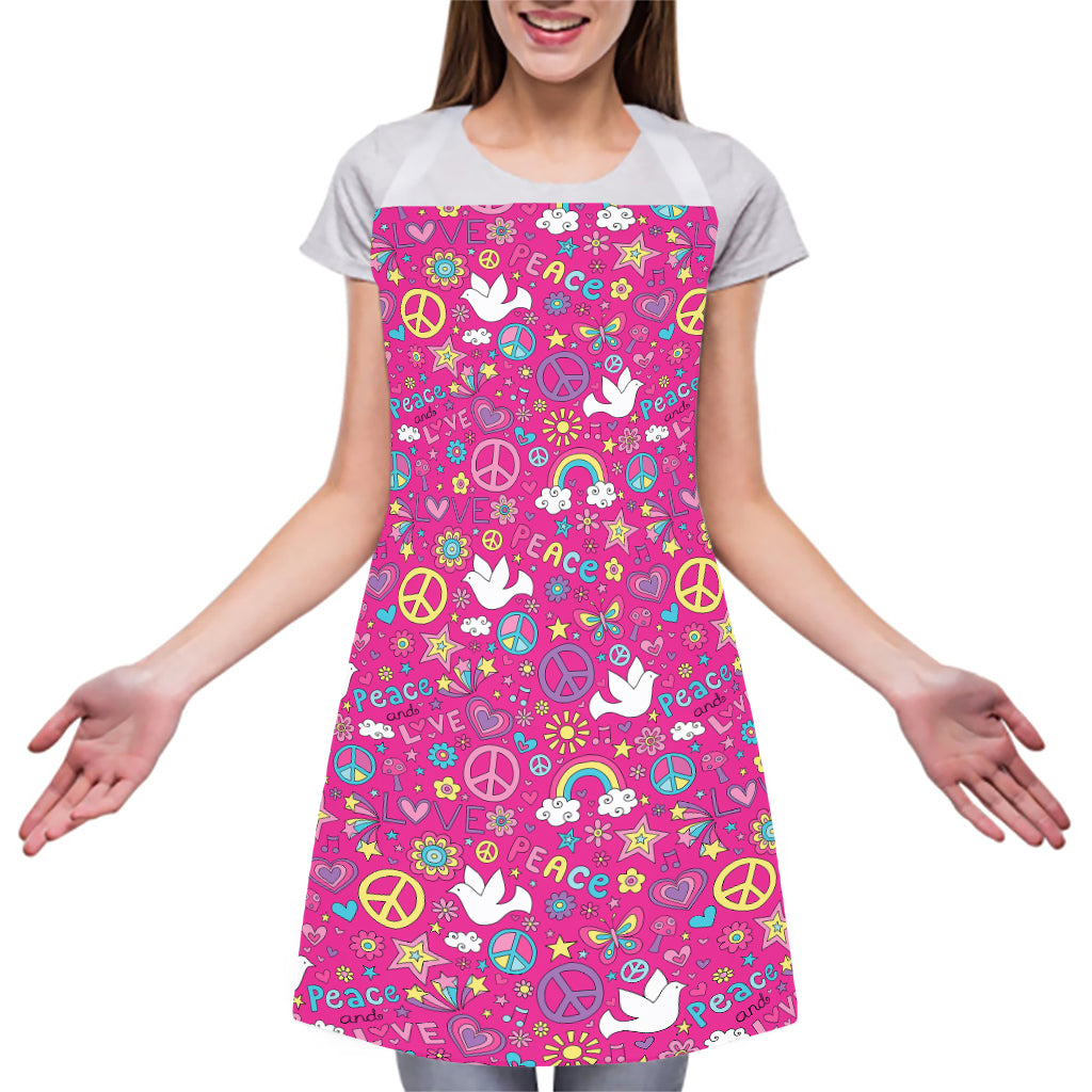 Girly Peace Sign And Love Pattern Print Adjustable Apron