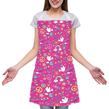 Girly Peace Sign And Love Pattern Print Adjustable Apron