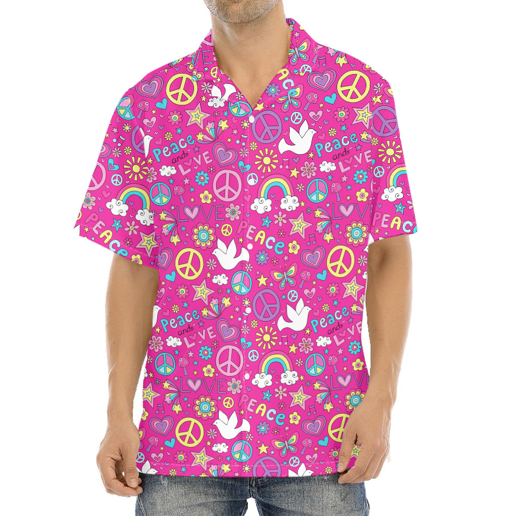 Girly Peace Sign And Love Pattern Print Aloha Shirt